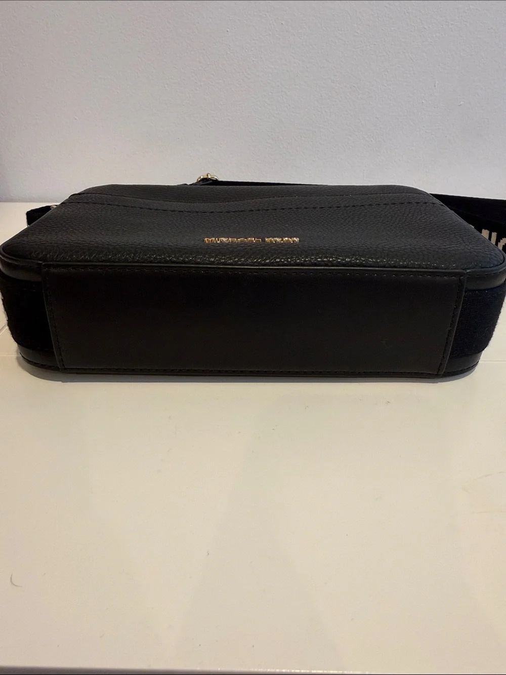 Michael Kors Black Pebbled Leather Crossbody with Logo Strap